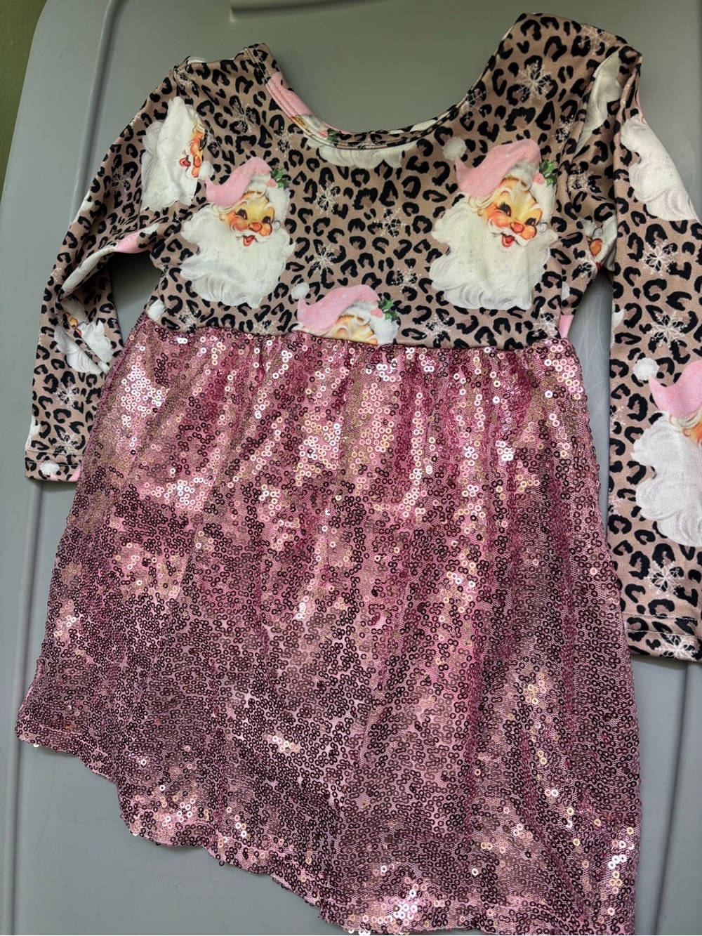Kids Pink Sequin Santa Leopard Dress - Brand